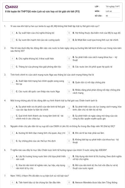 8 Đề luyện thi THPTQG môn Lịch sử cức hay có lời giải chi tiết (P3)