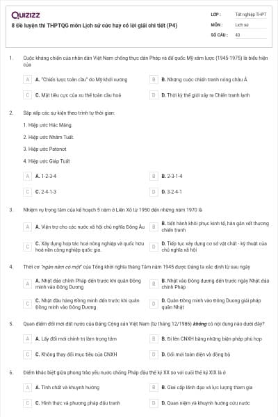 8 Đề luyện thi THPTQG môn Lịch sử cức hay có lời giải chi tiết (P4)