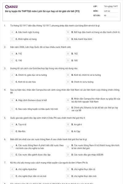 Đề tự luyện thi THPTQG môn Lịch Sử cực hay có lời giải chi tiết (P3)