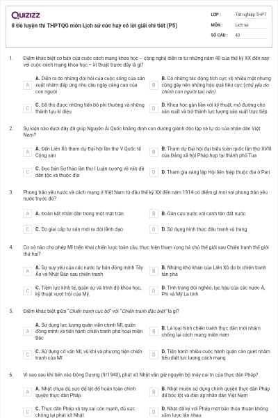 8 Đề luyện thi THPTQG môn Lịch sử cức hay có lời giải chi tiết (P5)