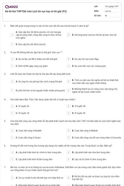 Đề thi thử THPTQG môn Lịch Sử cực hay có lời giải (P2)