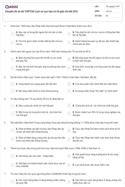 Chuyên đề ôn thi THPTQG Lịch sử cực hay có lời giải chi tiết (P2)