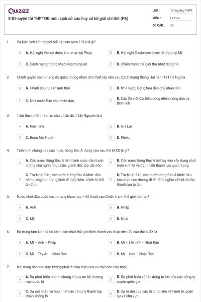 8 Đề luyện thi THPTQG môn Lịch sử cức hay có lời giải chi tiết (P6)