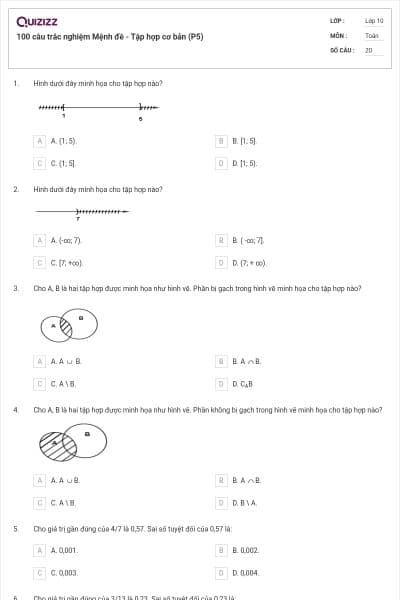 100 câu trắc nghiệm Mệnh đề - Tập hợp cơ bản (P5)