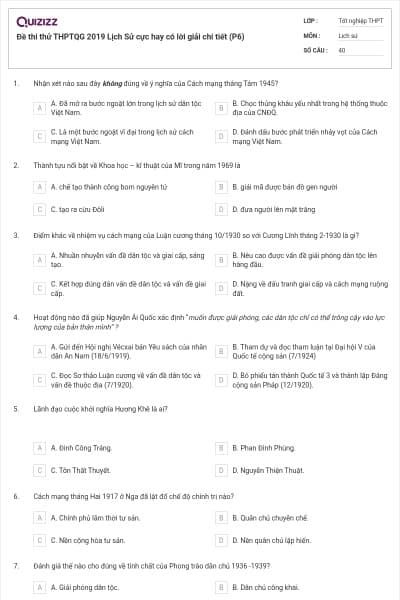 Đề thi thử THPTQG 2019 Lịch Sử cực hay có lời giải chi tiết (P6)