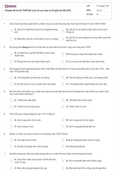 Chuyên đề ôn thi THPTQG Lịch sử cực hay có lời giải chi tiết (P4)