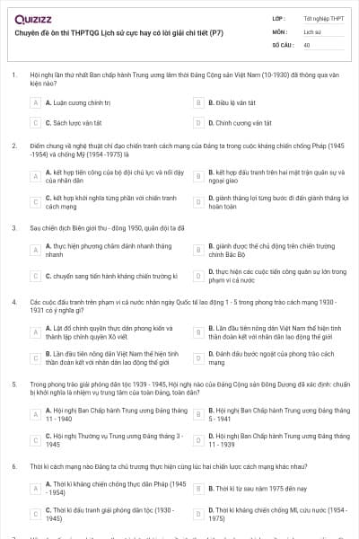Chuyên đề ôn thi THPTQG Lịch sử cực hay có lời giải chi tiết (P7)
