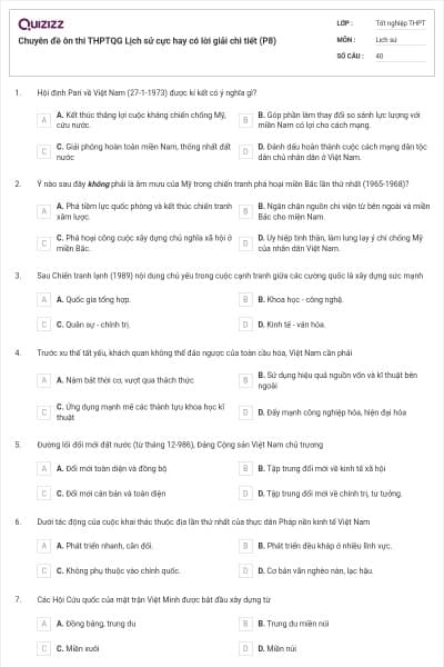 Chuyên đề ôn thi THPTQG Lịch sử cực hay có lời giải chi tiết (P8)