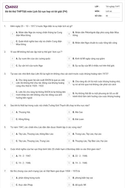 Đề thi thử THPTQG môn Lịch Sử cực hay có lời giải (P4)
