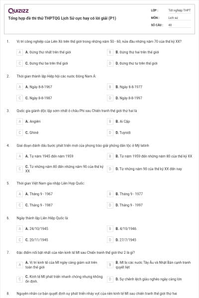 Tổng hợp đề thi thử THPTQG Lịch Sử cực hay có lời giải (P1)