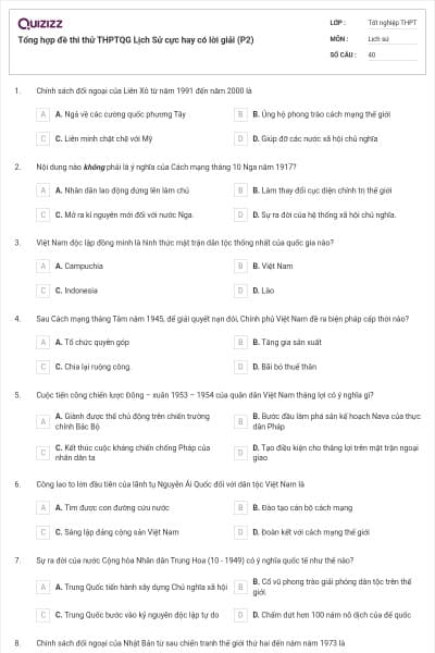 Tổng hợp đề thi thử THPTQG Lịch Sử cực hay có lời giải (P2)