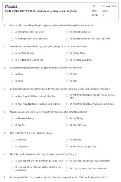 Bộ đề thi thử THPTQG 2019 môn Lịch sử cực hay có đáp án (đề 4)