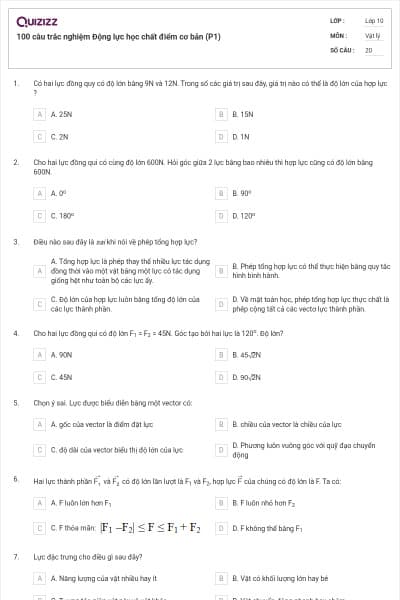 100 câu trắc nghiệm Động lực học chất điểm cơ bản (P1)