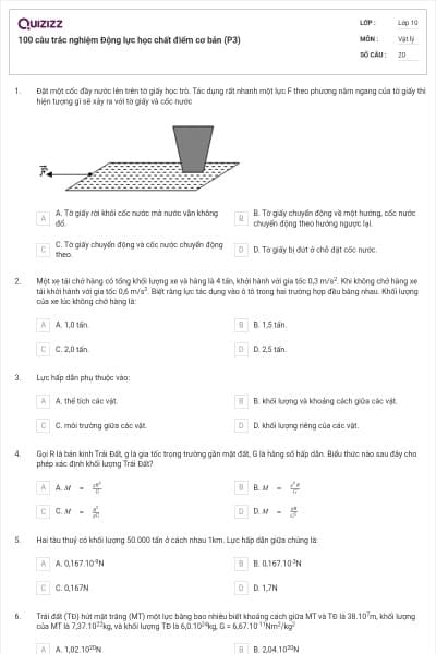 100 câu trắc nghiệm Động lực học chất điểm cơ bản (P3)