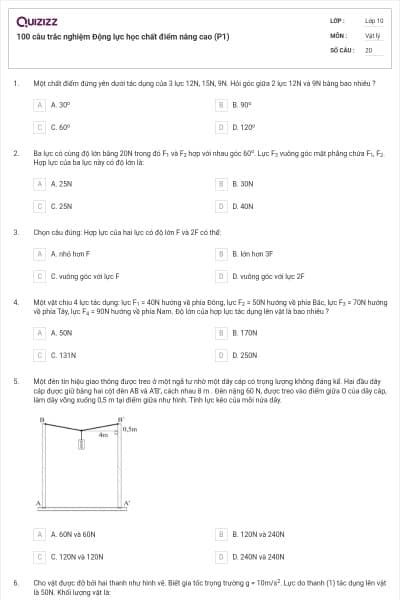 100 câu trắc nghiệm Động lực học chất điểm nâng cao (P1)
