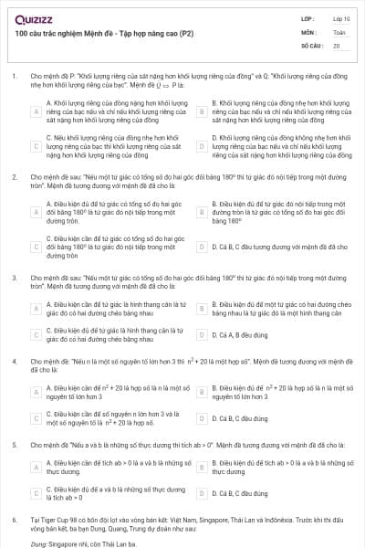 100 câu trắc nghiệm Mệnh đề - Tập hợp nâng cao (P2)