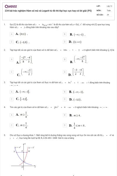 234 bài trắc nghiệm Hàm số mũ và Logarit từ đề thi Đại học cực hay có lời giải (P5)