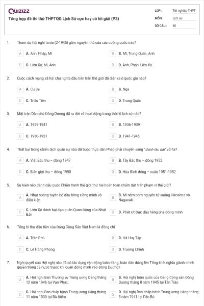 Tổng hợp đề thi thử THPTQG Lịch Sử cực hay có lời giải (P3)