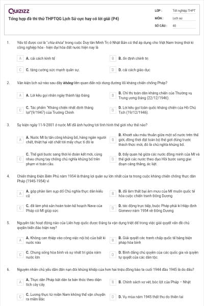 Tổng hợp đề thi thử THPTQG Lịch Sử cực hay có lời giải (P4)