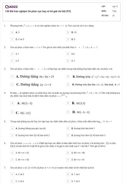 150 Bài trắc nghiệm Số phức cực hay có lời giải chi tiết (P3)