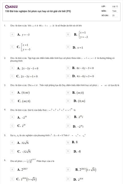 150 Bài trắc nghiệm Số phức cực hay có lời giải chi tiết (P5)
