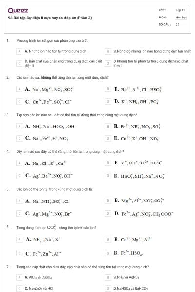 98 Bài tập Sự điện li cực hay có đáp án (Phần 3)