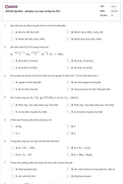 208 Bài tập Nito - photpho cực hay có đáp án (P2)