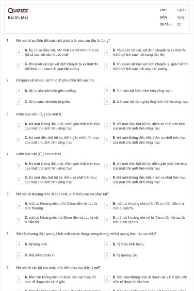 Bài 31:  Mắt
