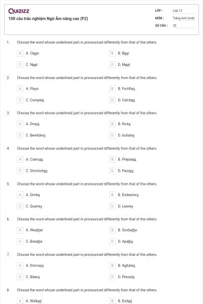 100 câu trắc nghiệm Ngữ Âm nâng cao (P2)