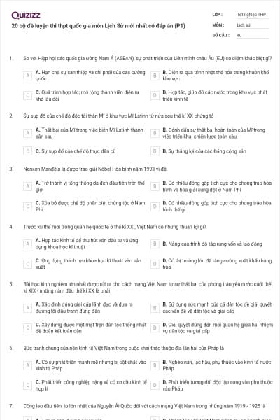 20 bộ đề luyện thi thpt quốc gia môn Lịch Sử mới nhất có đáp án (P1)