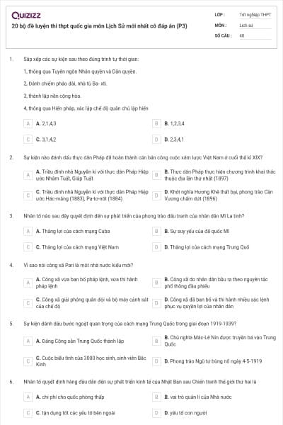 20 bộ đề luyện thi thpt quốc gia môn Lịch Sử mới nhất có đáp án (P3)