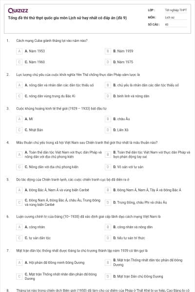 Tổng đề thi thử thpt quốc gia môn Lịch sử hay nhất có đáp án (đề 9)