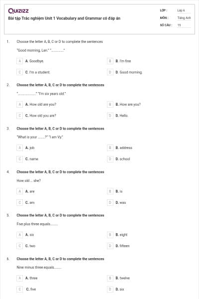 Bài tập Trắc nghiệm Unit 1 Vocabulary and Grammar có đáp án