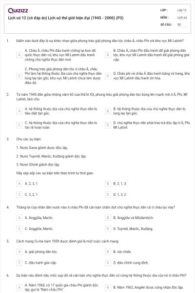 Lịch sử 12 (có đáp án) Lịch sử thế giới hiện đại (1945 - 2000) (P3)