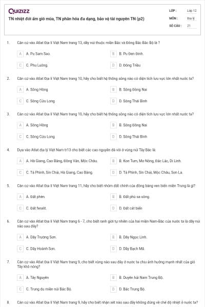 TN nhiệt đới ẩm gió mùa, TN phân hóa đa dạng, bảo vệ tài nguyên TN (p2)