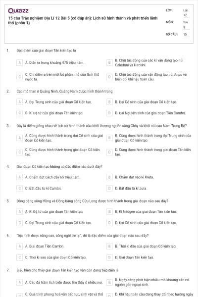 15 câu  Trắc nghiệm Địa Lí 12 Bài 5 (có đáp án): Lịch sử hình thành và phát triển lãnh thổ (phần 1)