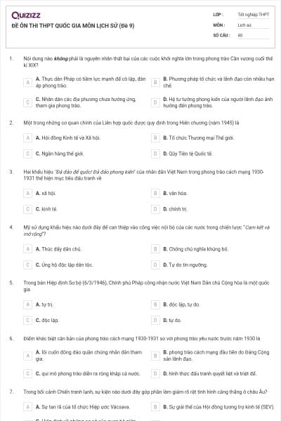 ĐỀ ÔN THI THPT QUỐC GIA MÔN LỊCH SỬ (Đề 9)