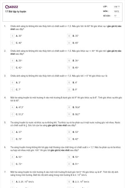 17 Bài tập tự luyện