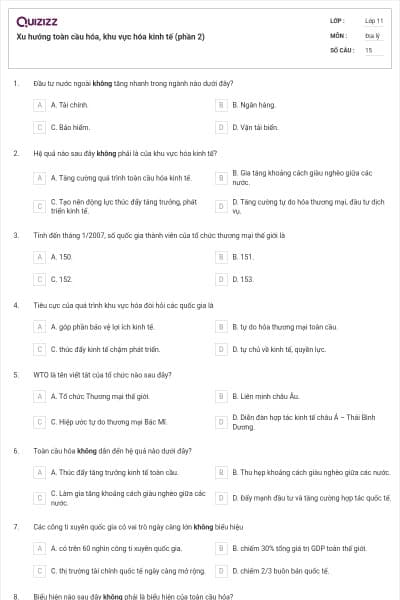 Xu hướng toàn cầu hóa, khu vực hóa kinh tế (phần 2)