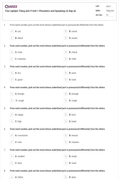 Trắc nghiệm Tiếng Anh 9 Unit 1 Phonetics and Speaking có đáp án