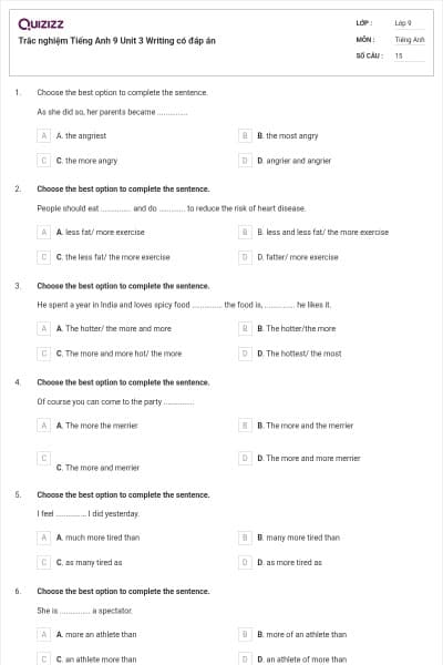 Trắc nghiệm Tiếng Anh 9 Unit 3 Writing có đáp án