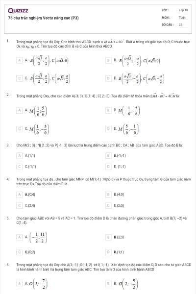 75 câu trắc nghiệm Vectơ nâng cao (P3)