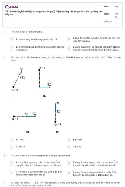 33 câu trắc nghiệm Điện trường và cường độ điện trường - Đường sức điện cực hay có đáp án